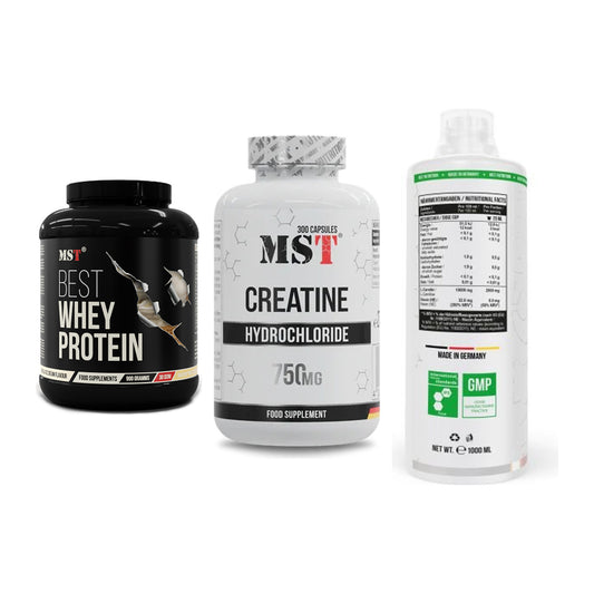 MST Marken-Trio: Best Whey + Creatine HCL + L-Carnitine – alle enthaltenen Artikel