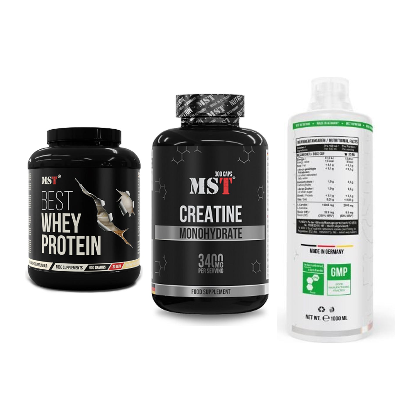 MST Marken-Trio: Best Whey + Creatine + L-Carnitine – alle enthaltenen Artikel