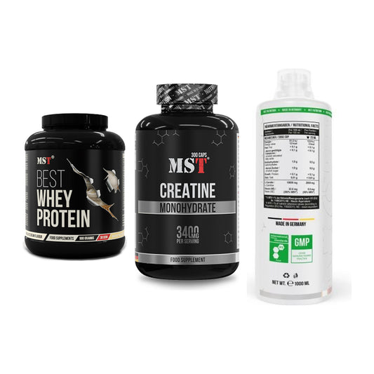 MST Marken-Trio: Best Whey + Creatine + L-Carnitine – alle enthaltenen Artikel