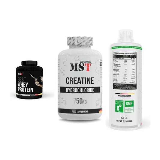 MST Marken-Trio: Best Whey + Creatine HCL + L-Carnitine – alle enthaltenen Artikel