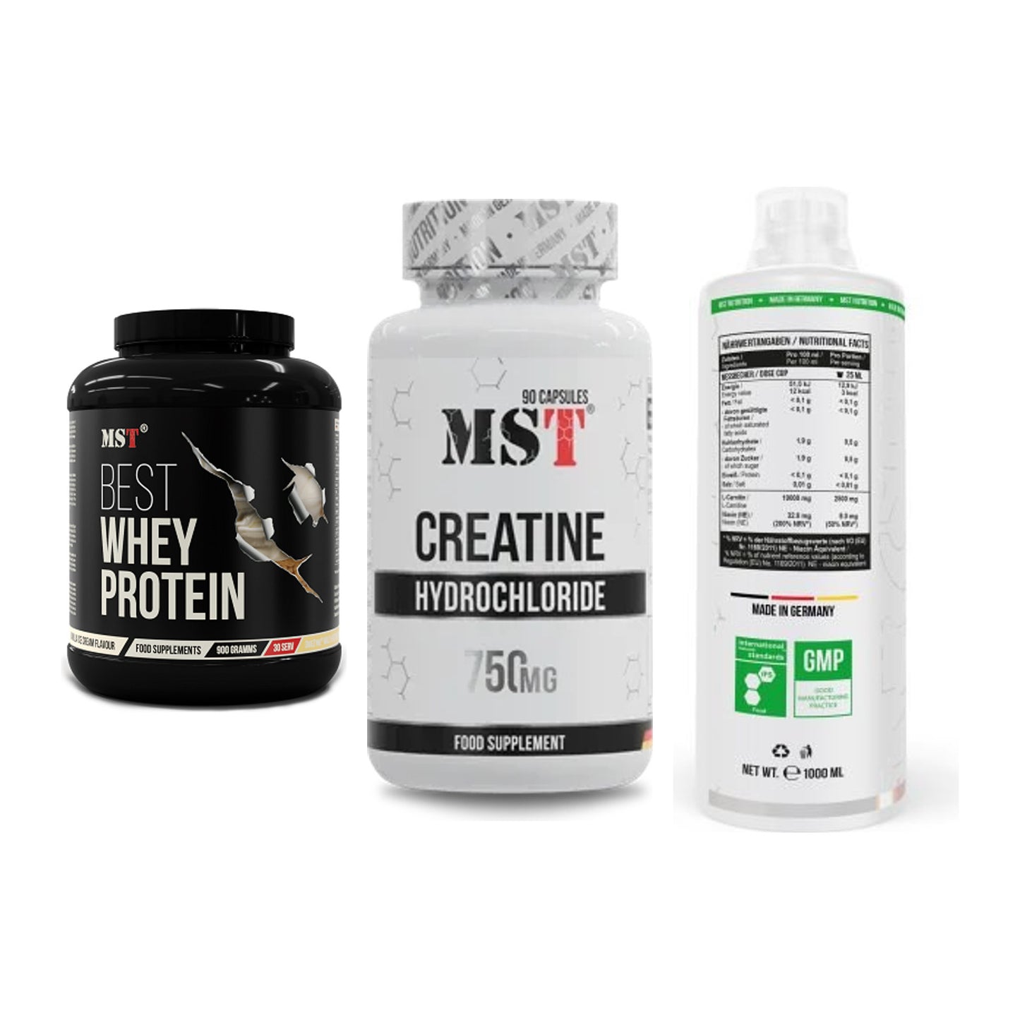 MST Marken-Trio: Best Whey + Creatin HCL + L-Carnitine – alle enthaltenen Artikel