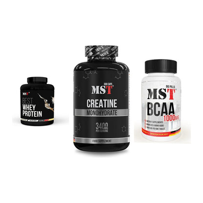 MST Marken-Trio: Best Whey + Creatine + BCAA 1000 (90 – alle enthaltenen Artikel