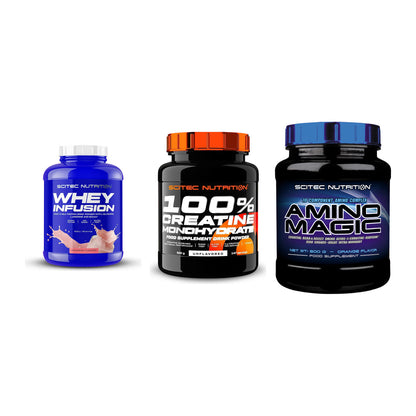 Scitec Nutrition Marken-Trio: Whey Infusio + Creatine + 1 weitere – alle enthaltenen Artikel
