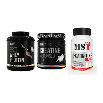 MST Marken-Trio: Best Whey + Creatin Monohyd + L-Carnitine – alle enthaltenen Artikel
