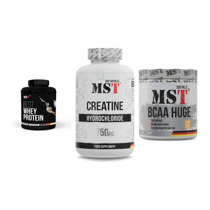 MST Marken-Trio: Best Whey + Creatine HCL + BCAA Huge 200 – alle enthaltenen Artikel