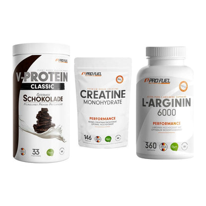 ProFuel Marken-Trio: VEGAN PROTEIN + Creatine + L-Arginin 6000 – alle enthaltenen Artikel