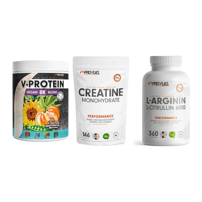 ProFuel Marken-Trio: V-Protein + Creatine + L-Arginin – alle enthaltenen Artikel