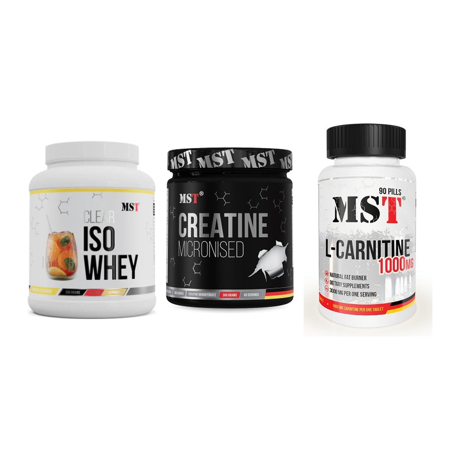 MST Marken-Trio: Iso Clear + Creatin Monohyd + L-Carnitine – alle enthaltenen Artikel