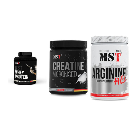 MST Marken-Trio: Best Whey + Creatin Monohyd + Arginine HCL – alle enthaltenen Artikel