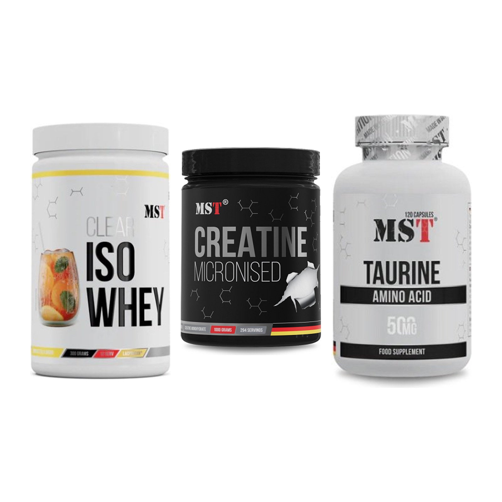 MST Marken-Trio: Iso Clear + Creatin Monohydrate + Taurine – alle enthaltenen Artikel