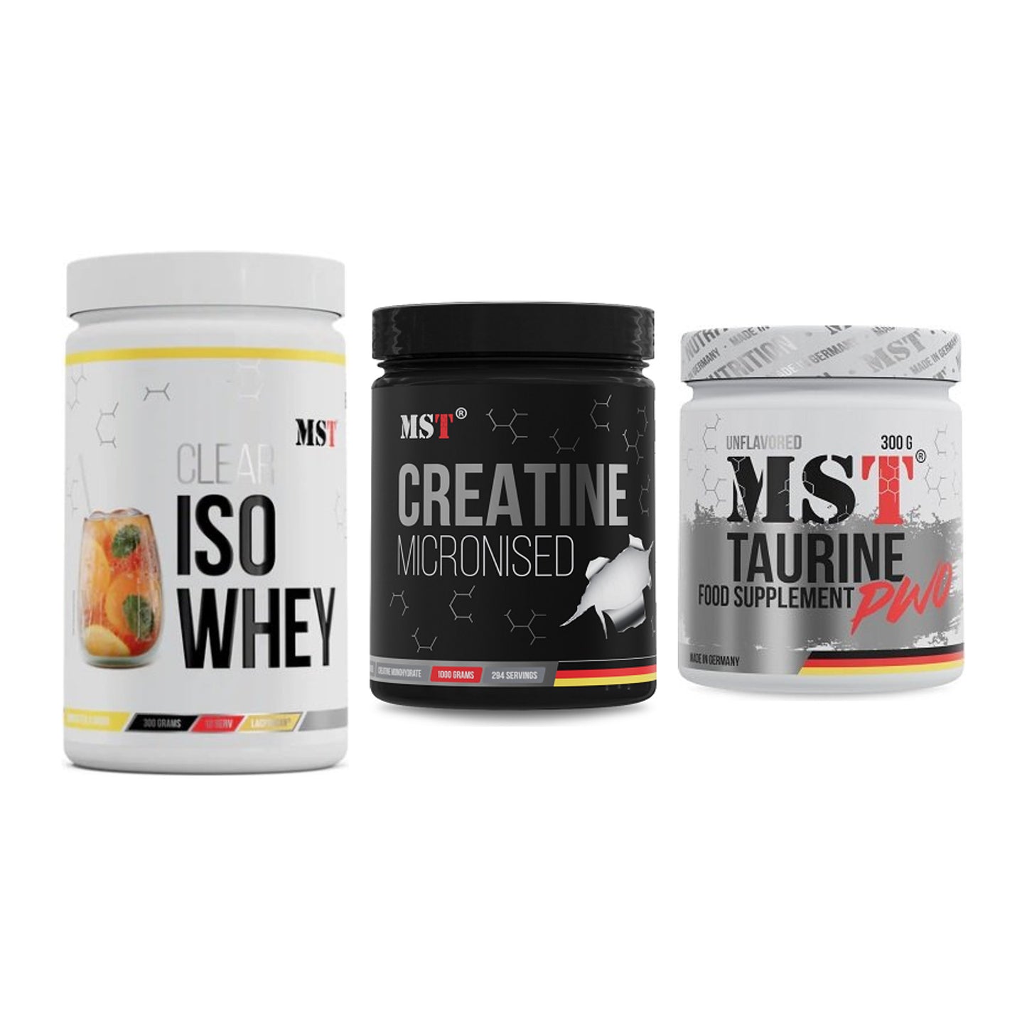 MST Marken-Trio: Iso Clear + Creatin Monohydrate + Taurine – alle enthaltenen Artikel