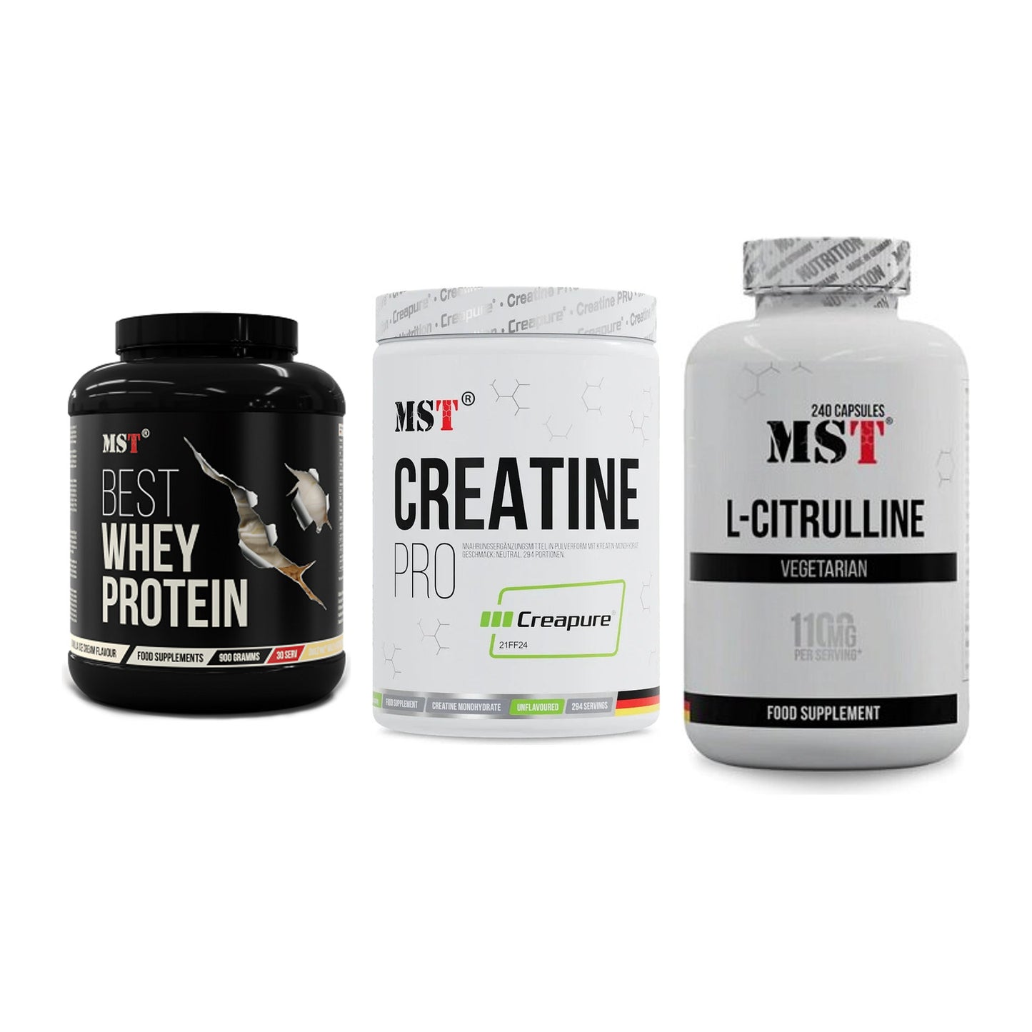 MST Marken-Trio: Best Whey Protein + Creatin Pro CREAPURE + Citrulline – alle enthaltenen Artikel