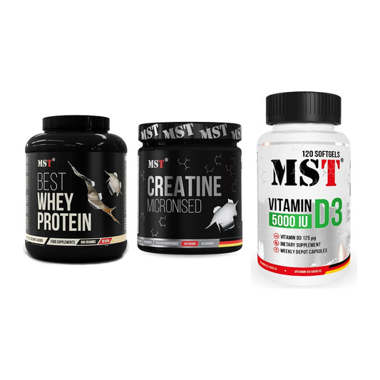 MST Marken-Trio: Best Whey + Creatin Monohyd + Vitamin D3 – alle enthaltenen Artikel