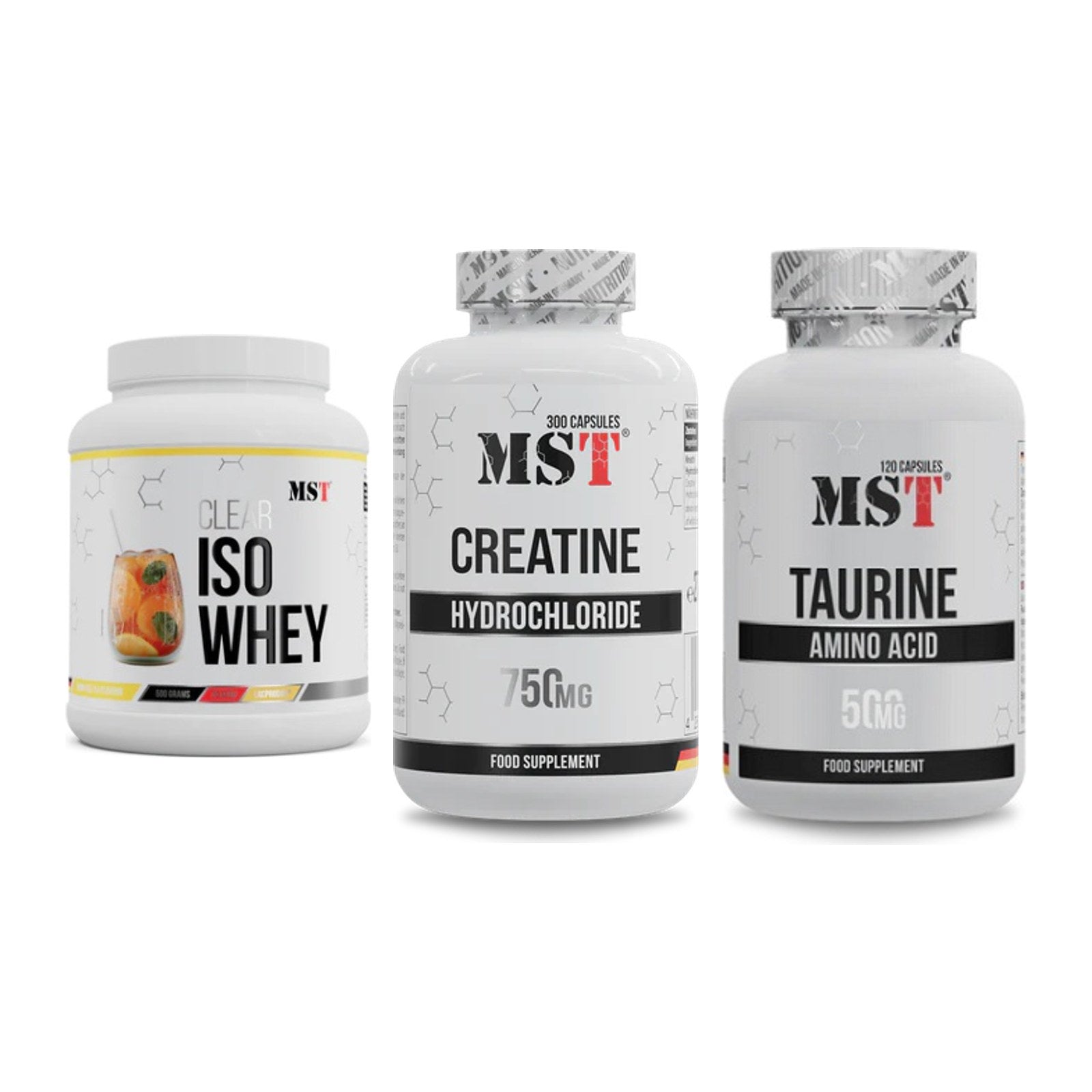 MST Marken-Trio: Iso Clear + Creatine HCL + Taurine – alle enthaltenen Artikel