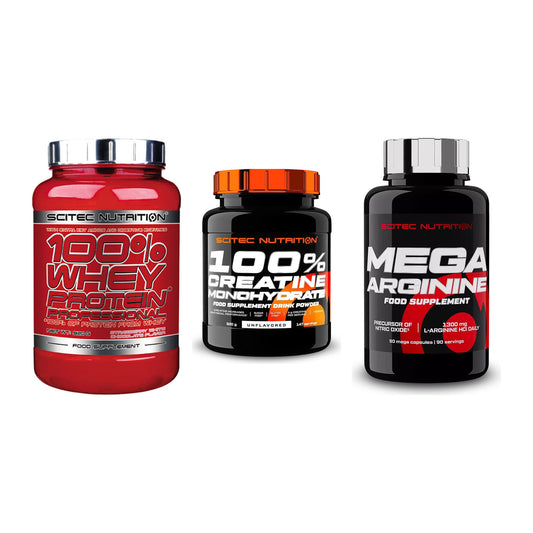 Scitec Nutrition Marken-Trio: 100% Whey + Creatine + 1 weitere – alle enthaltenen Artikel
