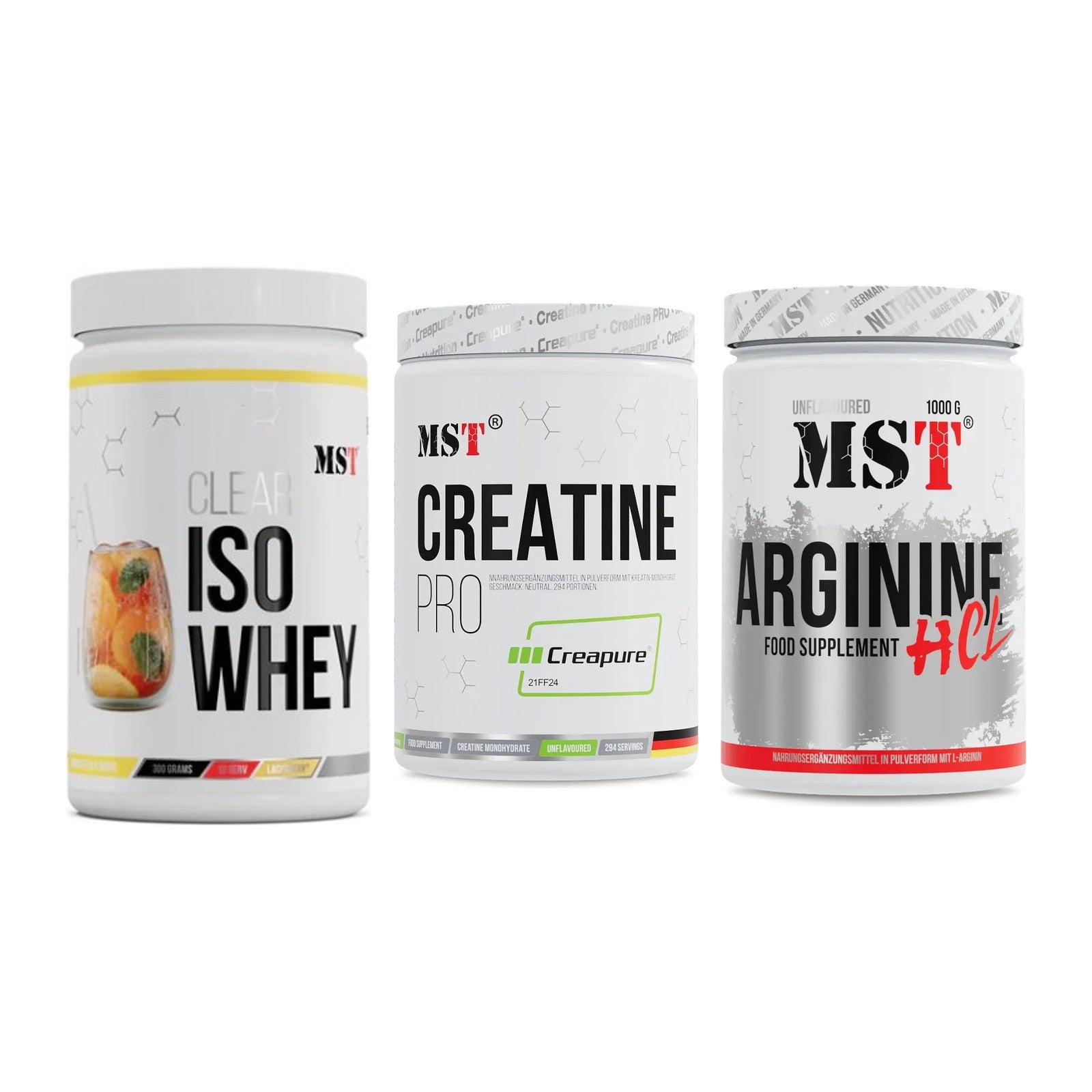 MST Marken-Trio: Iso Clear + Creatin Pro CREAPURE + Arginine HCL – alle enthaltenen Artikel