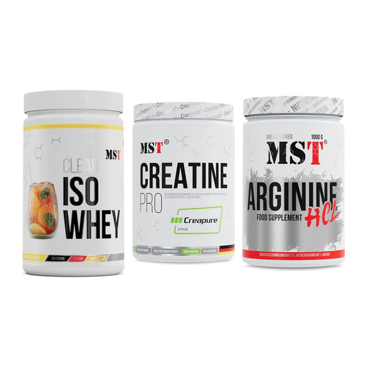 MST Marken-Trio: Iso Clear + Creatin Pro CREAPURE + Arginine HCL – alle enthaltenen Artikel