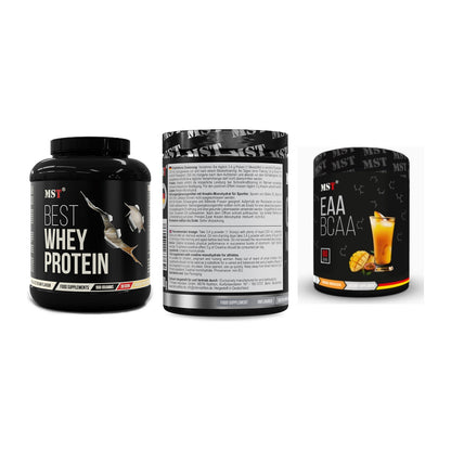 MST Marken-Trio: Best Whey Protein + Creatin Monohydrate + EAA & BCAA – alle enthaltenen Artikel