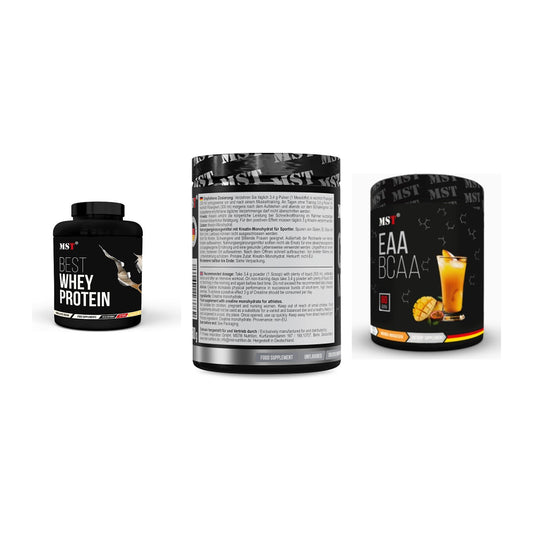 MST Marken-Trio: Best Whey Protein + Creatin Monohydrate + EAA & BCAA – alle enthaltenen Artikel