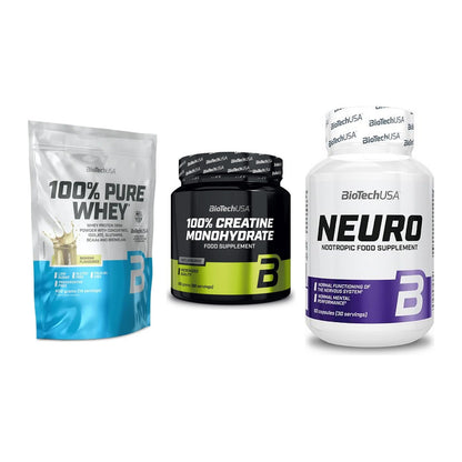 BioTech USA Marken-Trio: 100% Pure + Creatine + Neuro – alle enthaltenen Artikel