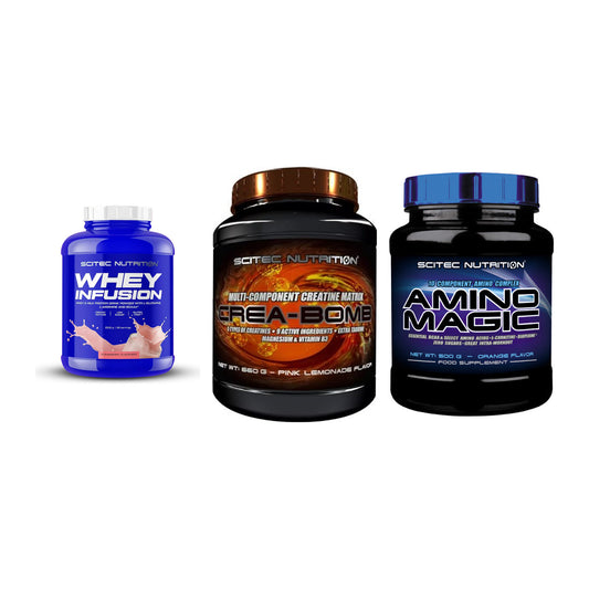 Scitec Nutrition Marken-Trio: Whey Infusio + Crea-Bomb + 1 weitere – alle enthaltenen Artikel
