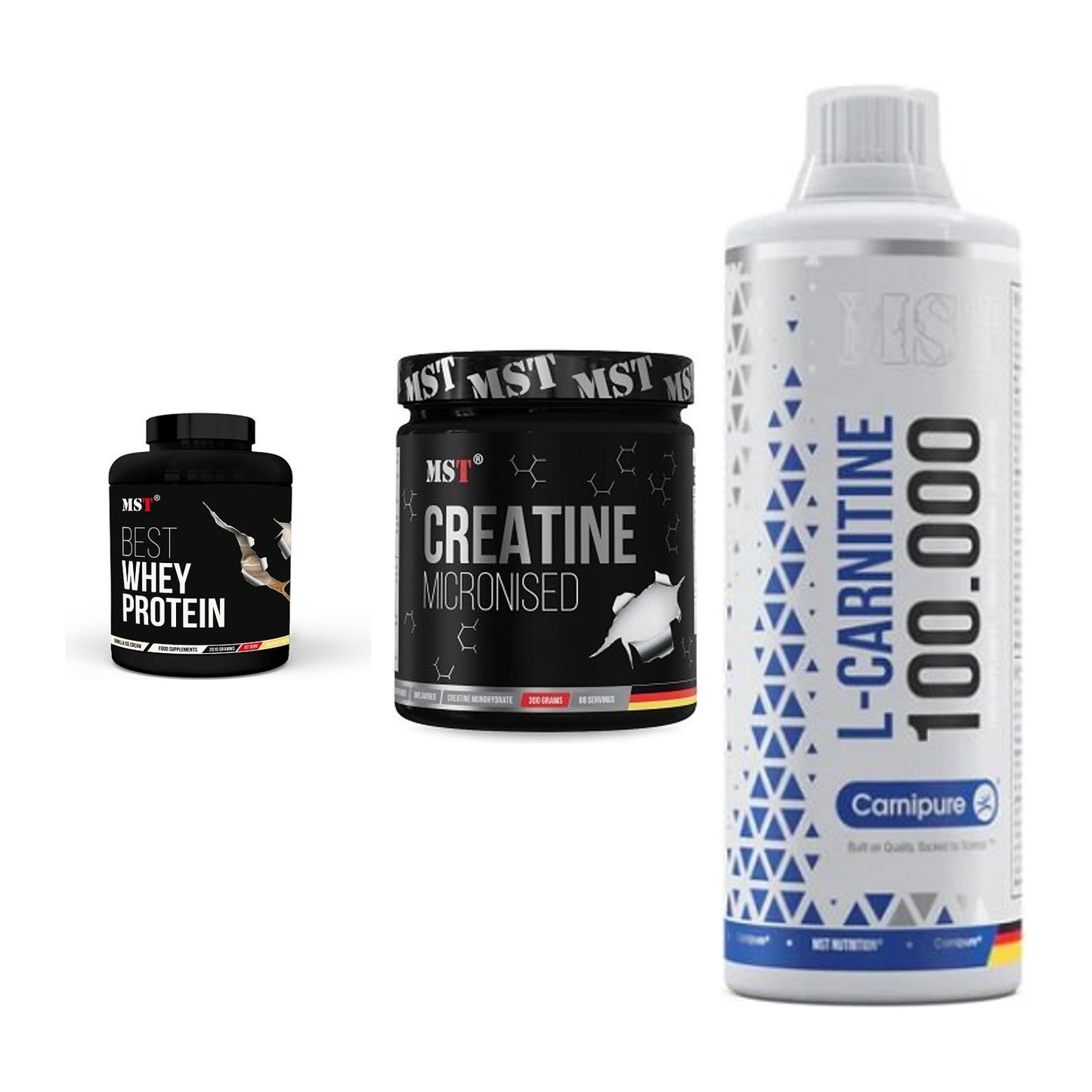 MST Marken-Trio: Best Whey + Creatin Monohyd + L-Carnitine – alle enthaltenen Artikel