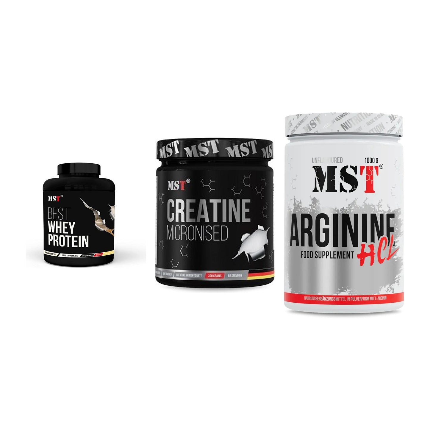 MST Marken-Trio: Best Whey + Creatin Monohyd + Arginine HCL – alle enthaltenen Artikel