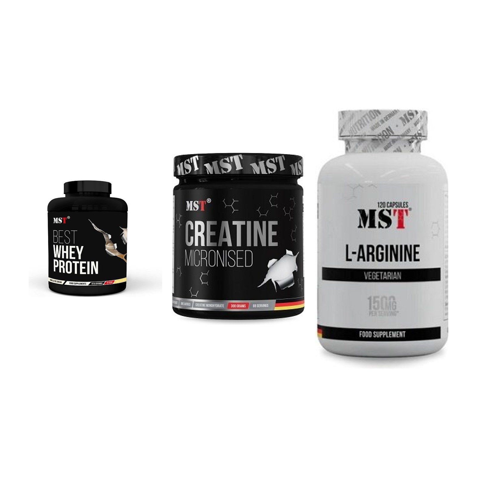 MST Marken-Trio: Best Whey + Creatin Monohyd + L-Arginine 120 – alle enthaltenen Artikel