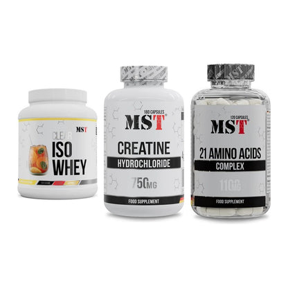 MST Marken-Trio: Iso Clear + Creatine HCL + 21 Amino Acids – alle enthaltenen Artikel