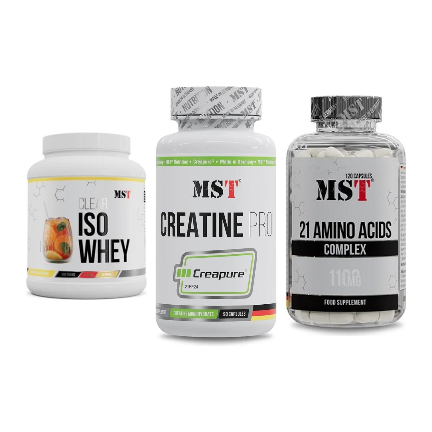 MST Marken-Trio: Iso Clear + Creatine Pro CREAPURE + 21 Amino Acids – alle enthaltenen Artikel