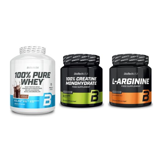 BioTech USA Marken-Trio: 100% Pure + Creatine + L-Arginin – alle enthaltenen Artikel