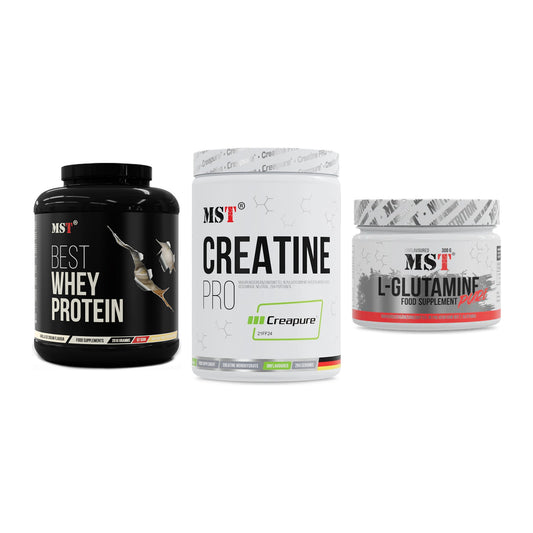 MST Marken-Trio: Best Whey Protein + Creatin Pro CREAPURE + Glutamine – alle enthaltenen Artikel