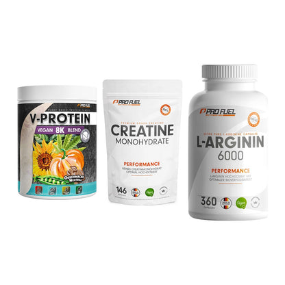 ProFuel Marken-Trio: V-Protein + Creatine + L-Arginin 6000 – alle enthaltenen Artikel