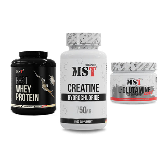 MST Marken-Trio: Best Whey Protein + Creatin HCL + Glutamine – alle enthaltenen Artikel