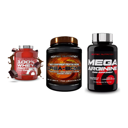 Scitec Nutrition Marken-Trio: 100% Whey + Crea-Bomb + 1 weitere – alle enthaltenen Artikel