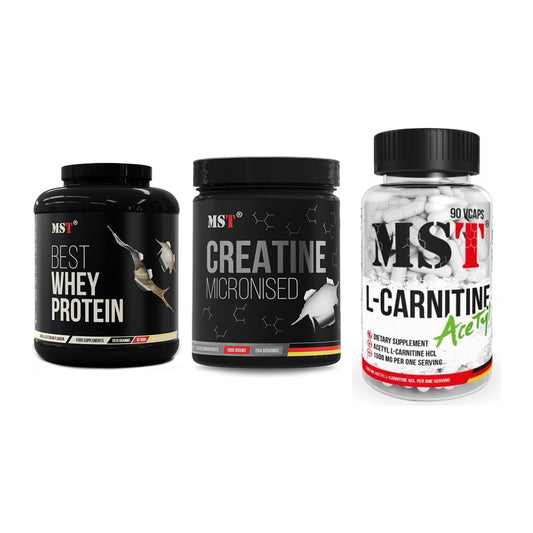 MST Marken-Trio: Best Whey + Creatin Monohyd + L-Carnitine – alle enthaltenen Artikel