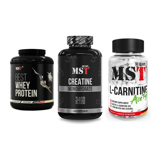 MST Marken-Trio: Best Whey + Creatine + L-Carnitine – alle enthaltenen Artikel