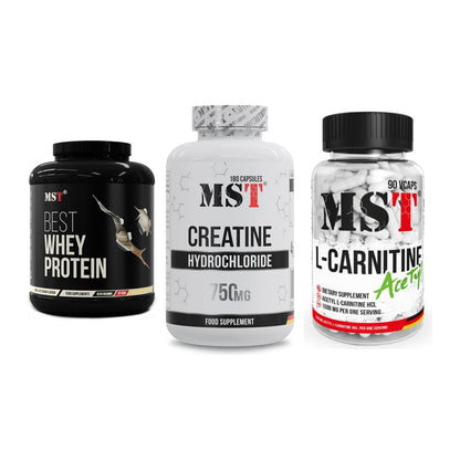 MST Marken-Trio: Best Whey + Creatine HCL + L-Carnitine – alle enthaltenen Artikel