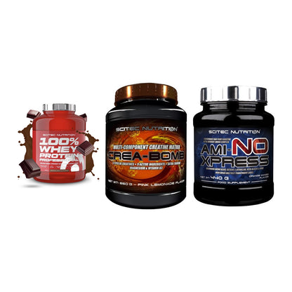 Scitec Nutrition Marken-Trio: 100% Whey + Crea-Bomb + 1 weitere – alle enthaltenen Artikel