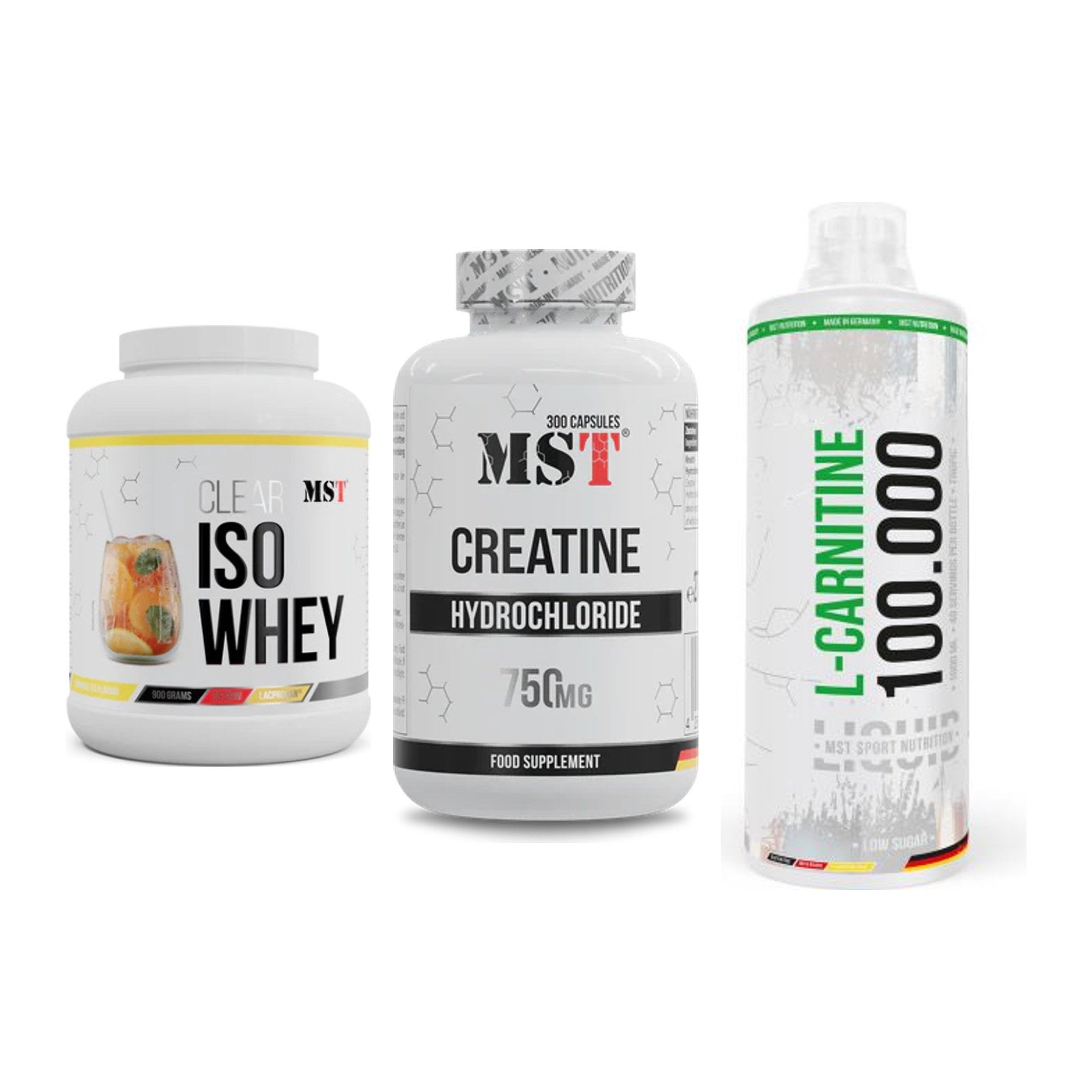 MST Marken-Trio: Iso Clear + Creatine HCL + L-Carnitine – alle enthaltenen Artikel