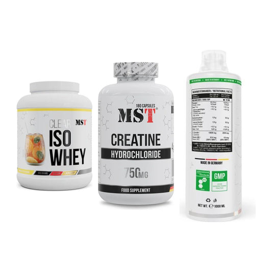 MST Marken-Trio: Iso Clear 900g + Creatine HCL + L-Carnitine – alle enthaltenen Artikel