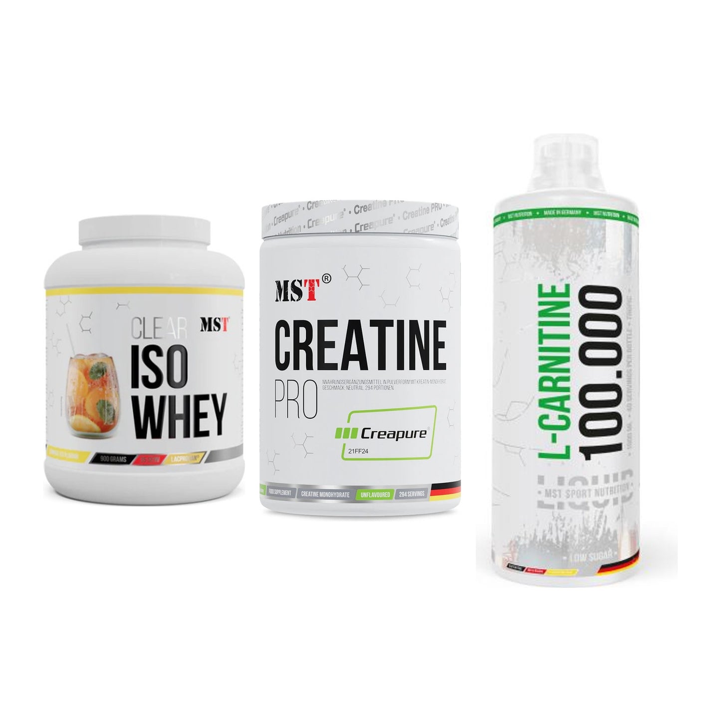 MST Marken-Trio: Iso Clear + Creatin Pro + L-Carnitine – alle enthaltenen Artikel