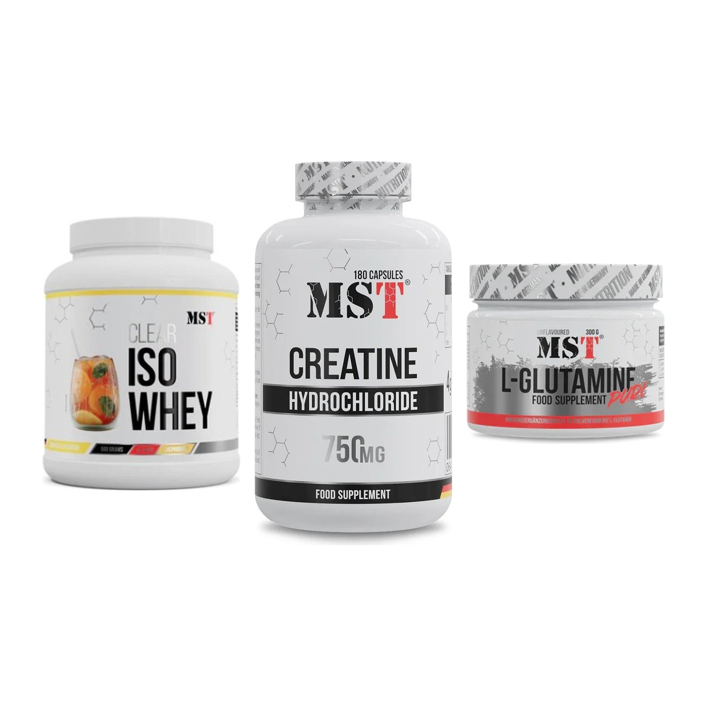 MST Marken-Trio: Iso Clear + Creatine HCL + Glutamine – alle enthaltenen Artikel