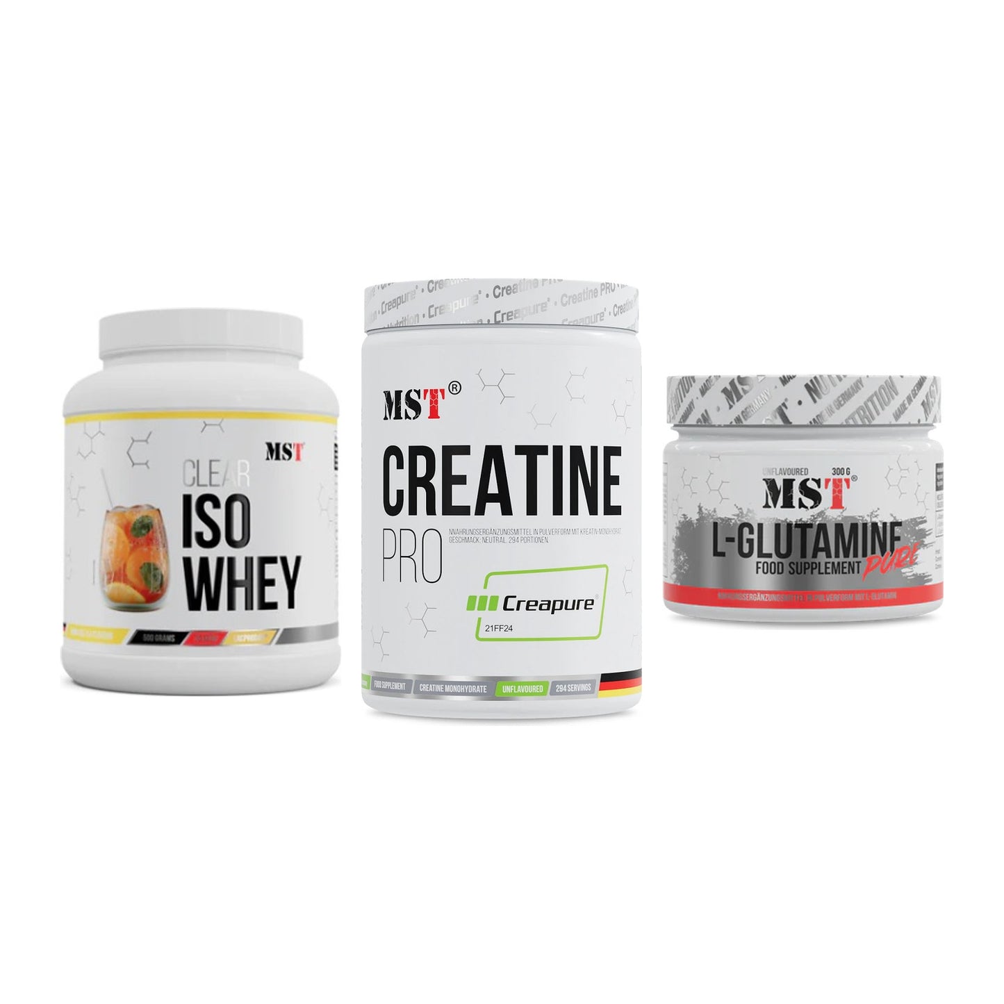 MST Marken-Trio: Iso Clear + Creatin Pro CREAPURE + Glutamine – alle enthaltenen Artikel