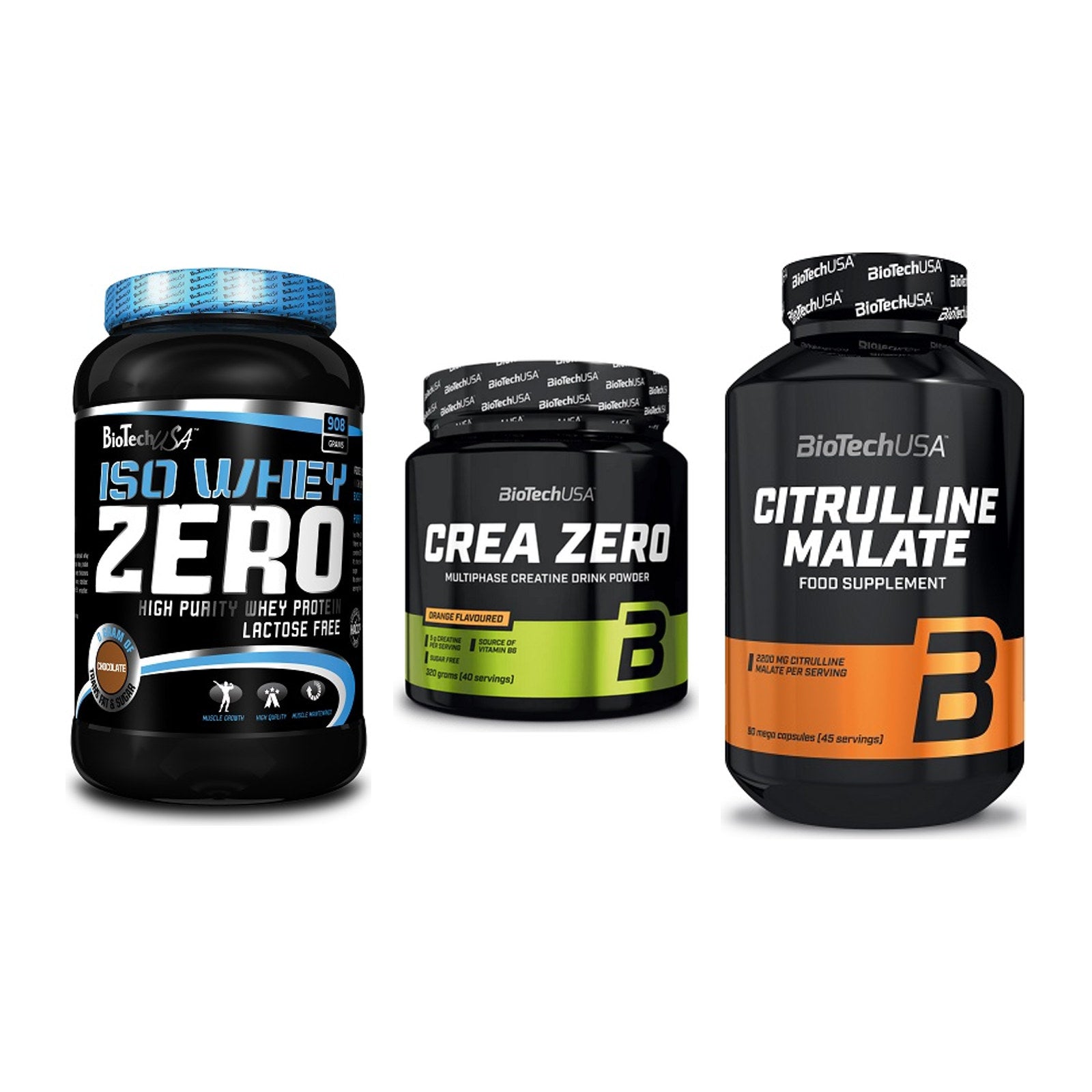 BioTech USA Marken-Trio: Iso Whey Zero + Crea Zero + Citrulline Malate – alle enthaltenen Artikel