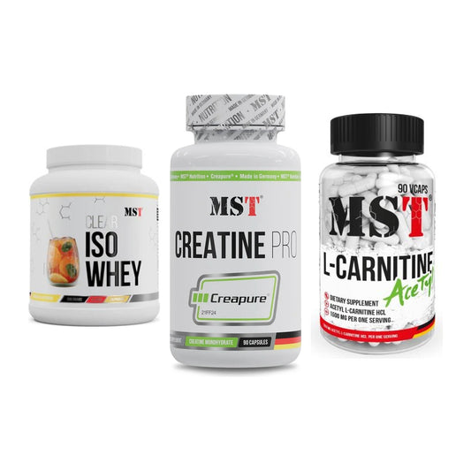 MST Marken-Trio: Iso Clear + Creatine Pro + L-Carnitine – alle enthaltenen Artikel