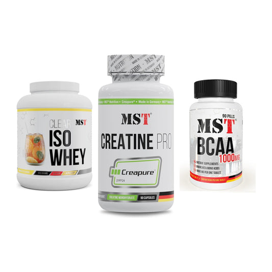 MST Marken-Trio: Iso Clear + Creatine Pro + BCAA 1000 (90 – alle enthaltenen Artikel