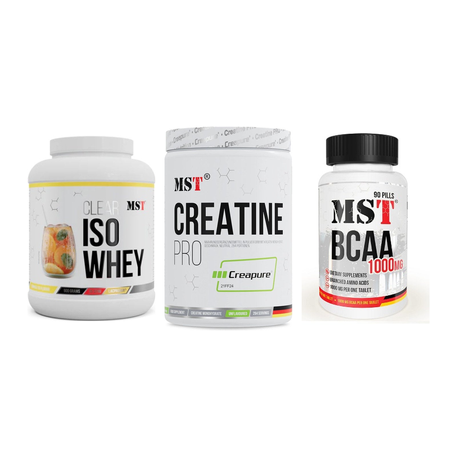 MST Marken-Trio: Iso Clear + Creatin Pro + BCAA 1000 (90 – alle enthaltenen Artikel