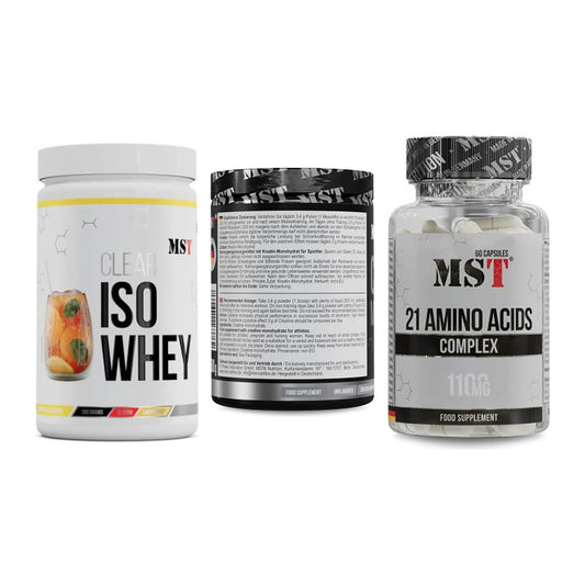 MST Marken-Trio: Iso Clear + Creatin Monohydrate + 21 Amino Acids – alle enthaltenen Artikel