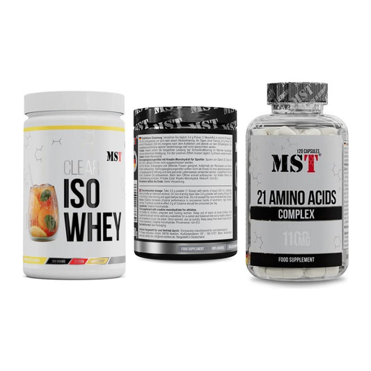 MST Marken-Trio: Iso Clear + Creatin Monohydrate + 21 Amino Acids – alle enthaltenen Artikel